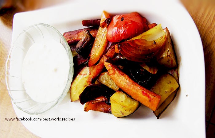 roasted vegetables with garlic dip